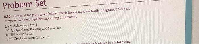Problem Set 6.10. In each of the pairs given