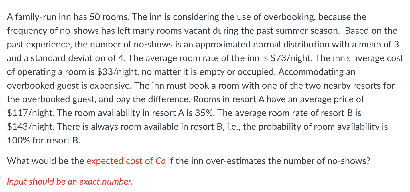 A family-run inn has 50 rooms. The inn is