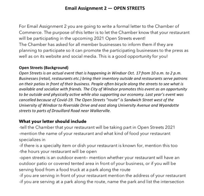 Email Assignment 2 - OPEN STREETS For Email