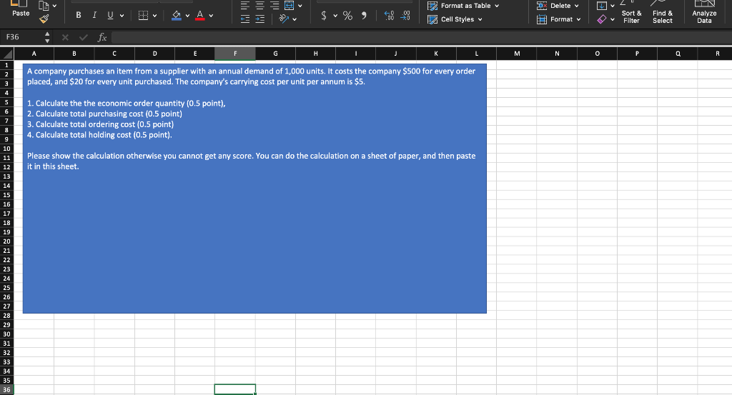PLEASE SHOW EXCEL SOLUTION with formulas Format