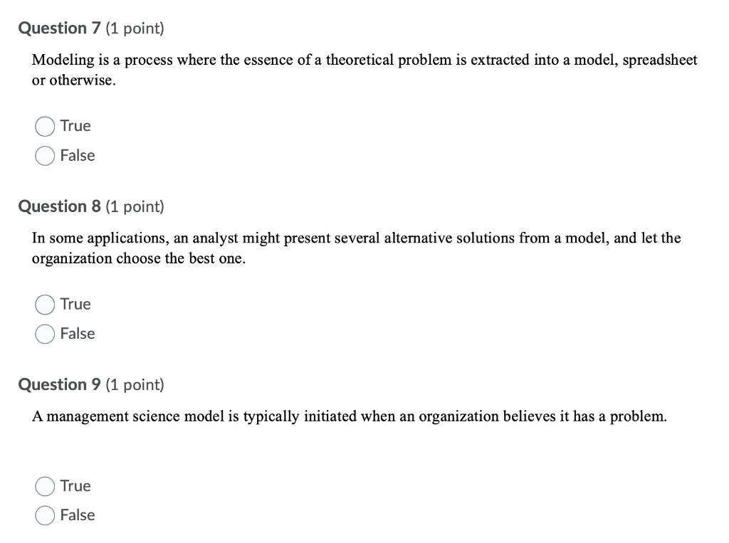 Question 7 (1 point) Modeling is a process where