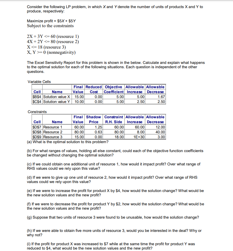 Consider the following LP problem, in which X and