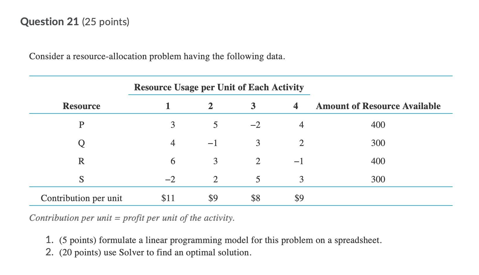 Question 21 (25 points) Consider a
