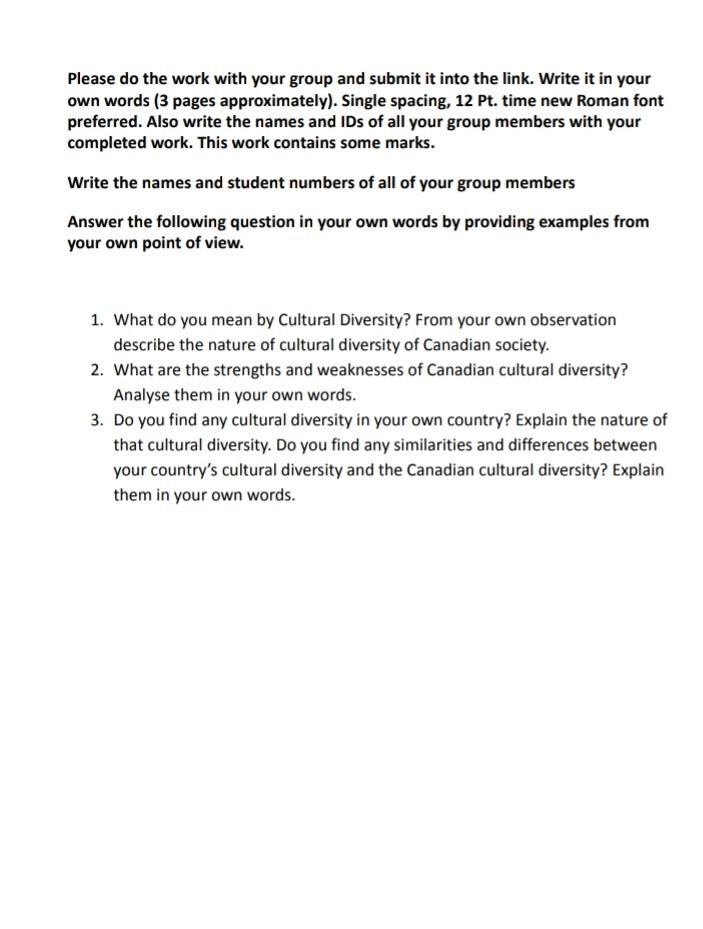 Please do the work with your group and submit it