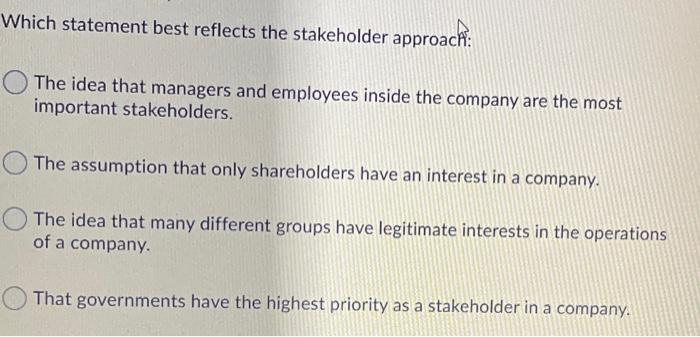 Which statement best reflects the stakeholder
