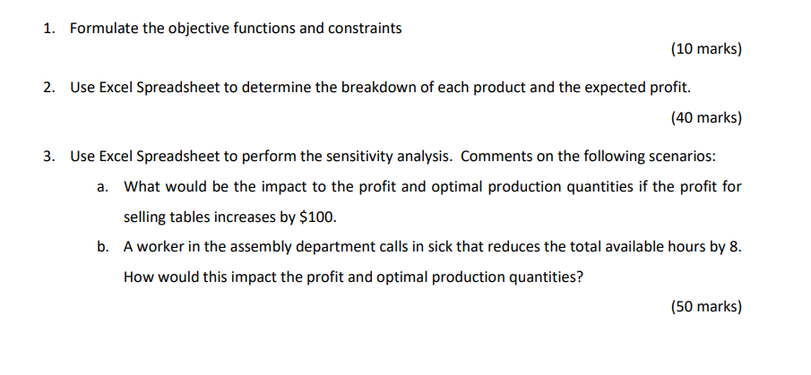 1. Formulate the objective functions and
