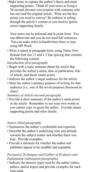 Make notes to capture the author's thesis and