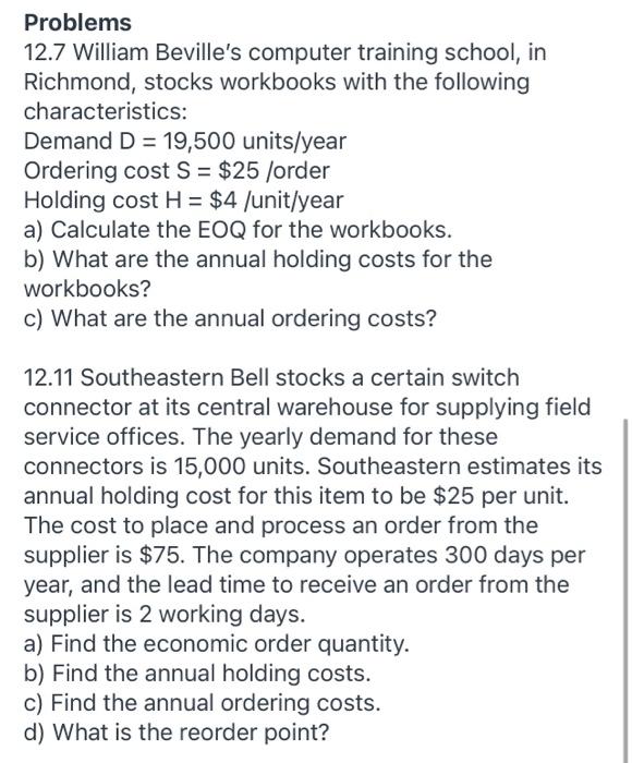 Problems 12.7 William Beville's computer training