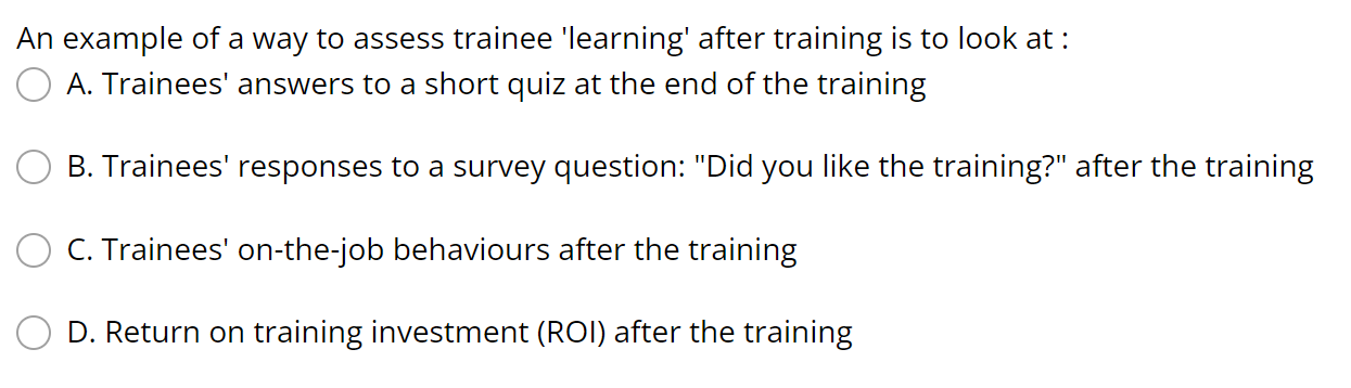 An example of a way to assess trainee 'learning'