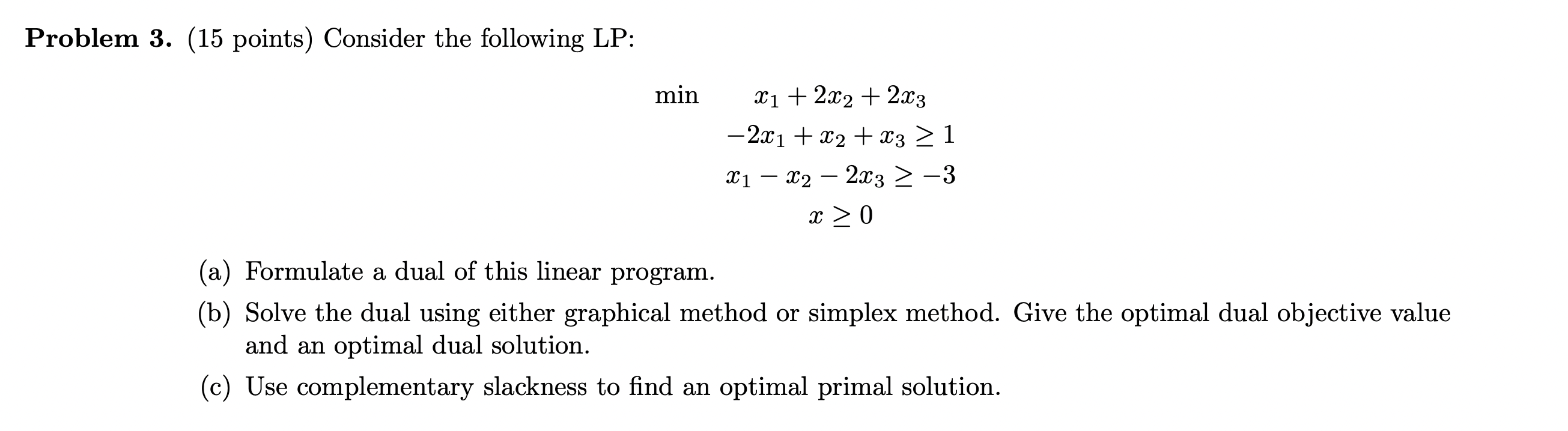 Problem 3. (15 points) Consider the following LP:
