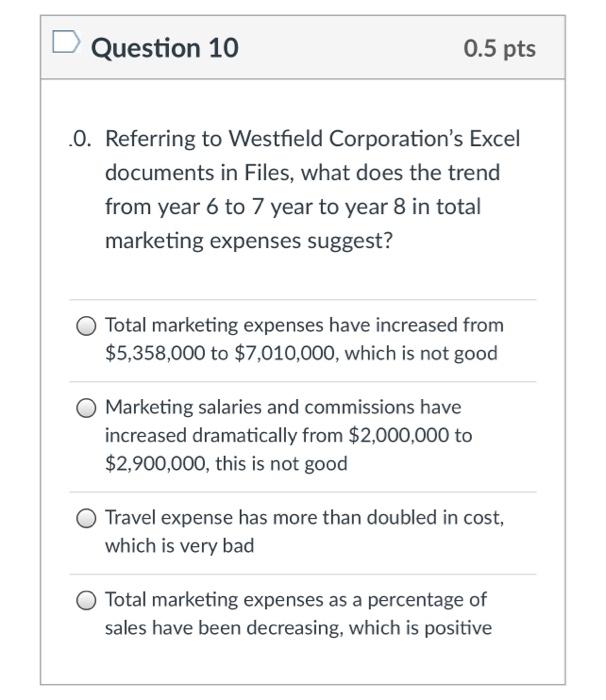 Question 10 0.5 pts .0. Referring to Westfield