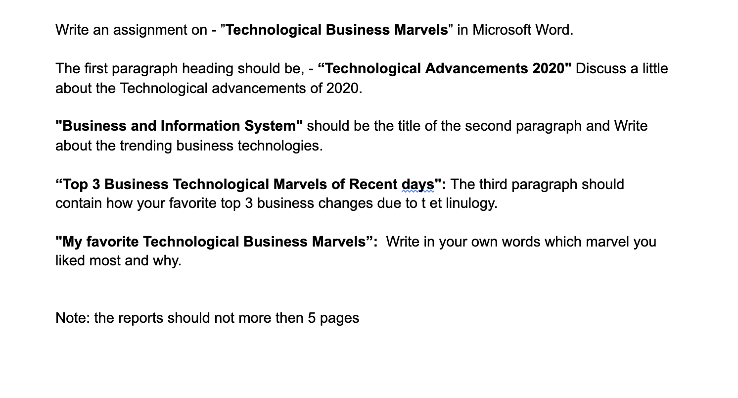 Write an assignment on - "Technological Business