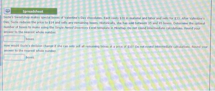 ER Spreadsheet Suzie's Sweetshop makes special