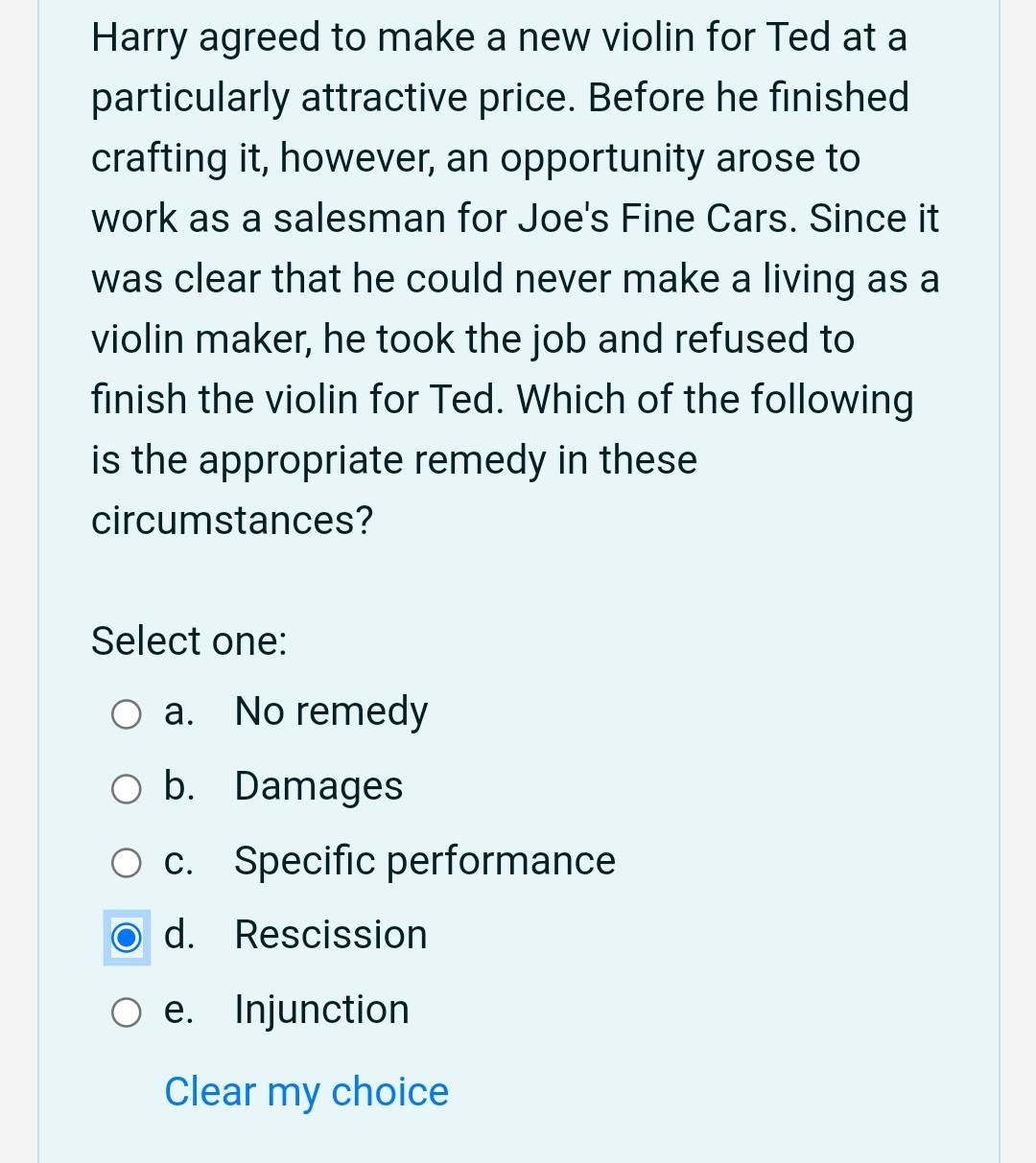 Harry agreed to make a new violin for Ted at a