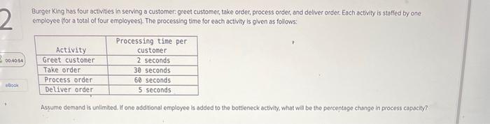 2 Burger King has four activities in serving a