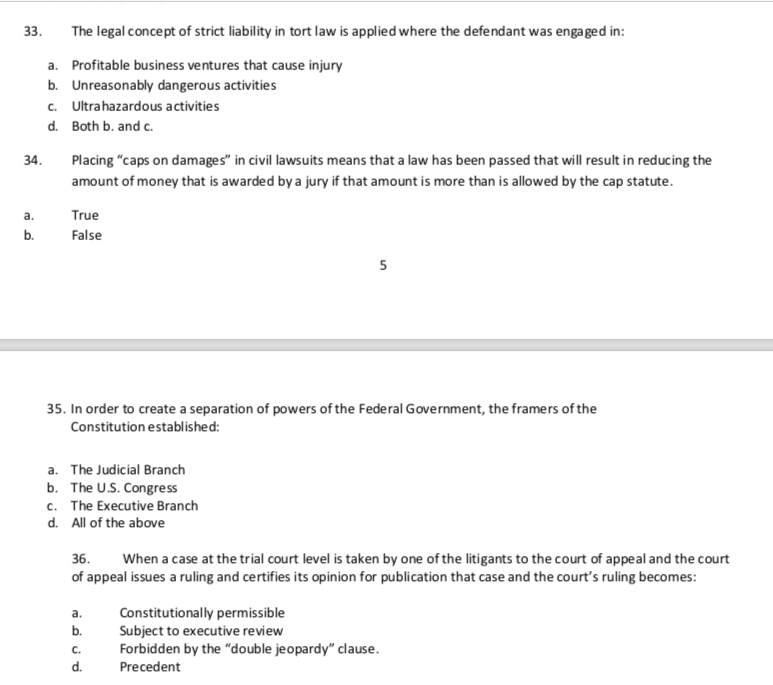 33. The legal concept of strict liability in tort