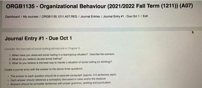 ORGB1135 - Organizational Behaviour (2021/2022