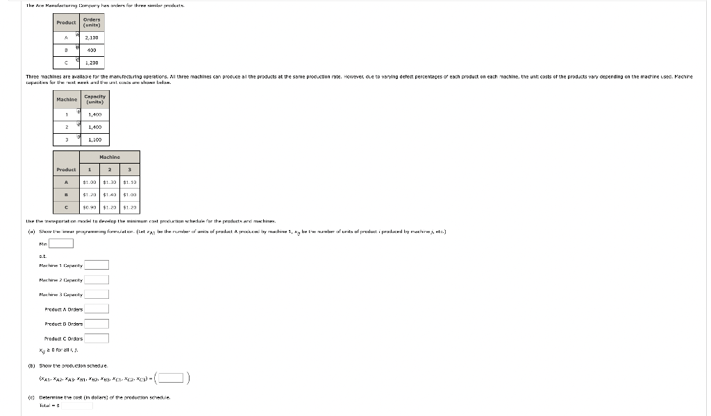 The Ace Manufacturing Company has orders for