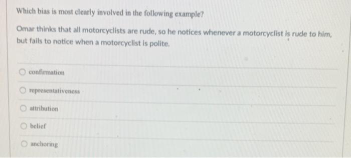 Which bias is most clearly involved in the