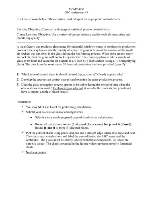 MGMT 4630 SPC Assignment #3 Read the scenario