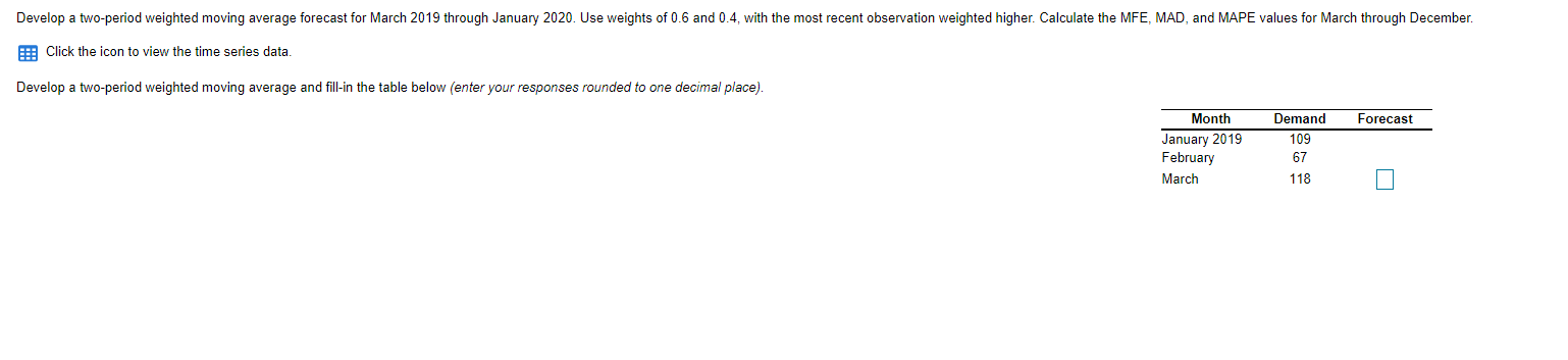 Develop a two-period weighted moving average