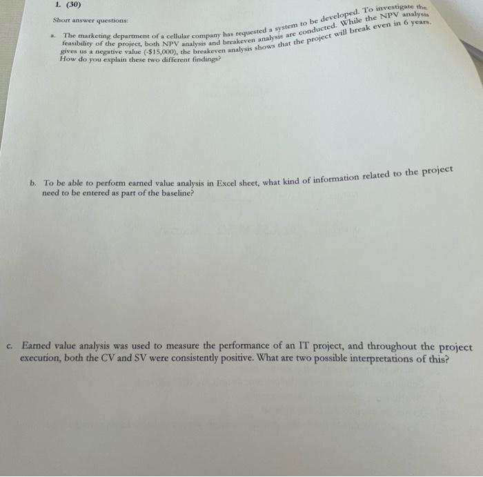 . 1. (30) Short answer questions gives us a