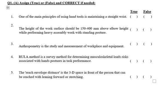 Q1. (A) Assign (True) or (False) and CORRECT if