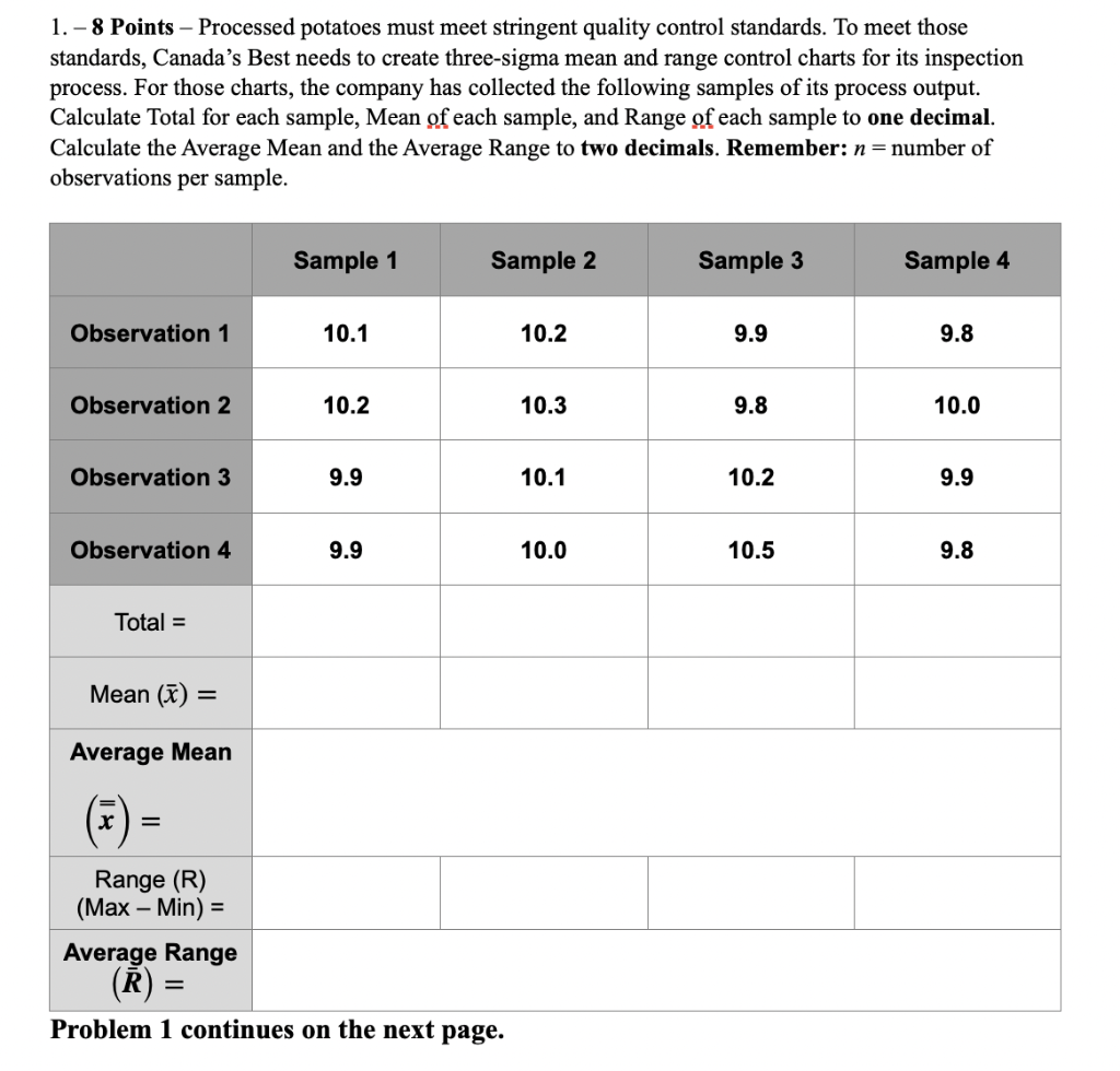 1. - 8 Points - Processed potatoes must meet