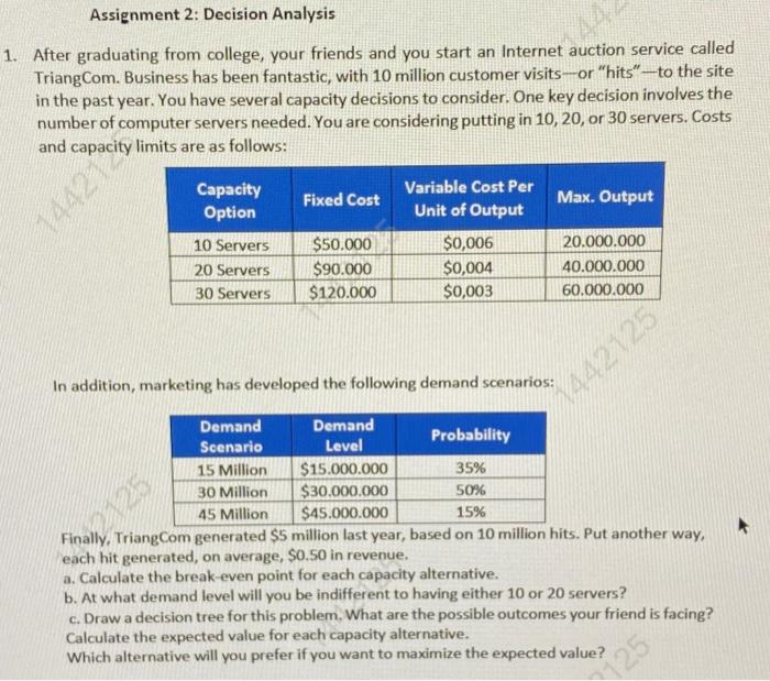 Assignment 2: Decision Analysis 1. After