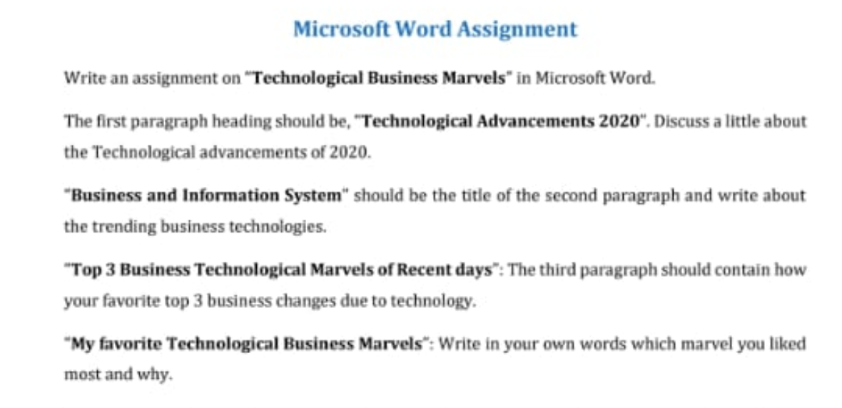Microsoft Word Assignment Write an assignment on