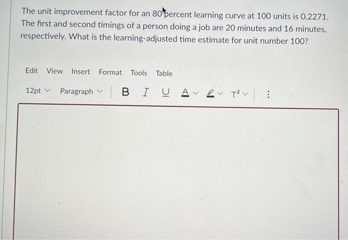 v The unit improvement factor for an 80 sercent
