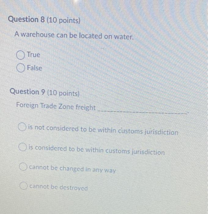 Question 8 (10 points) A warehouse can be located