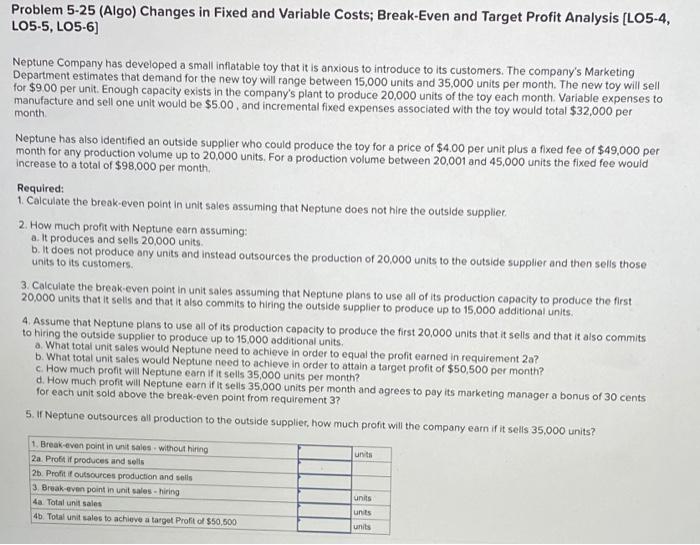 Problem 5-25 (Algo) Changes in Fixed and Variable