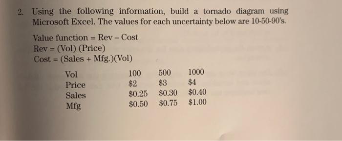 2. Using the following information, build a