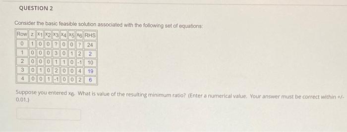 QUESTION 1 Consider the basic feasible solution