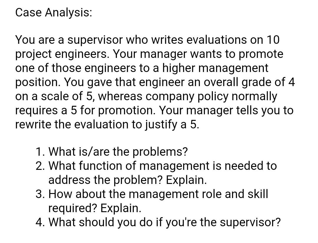 Case Analysis: You are a supervisor who writes