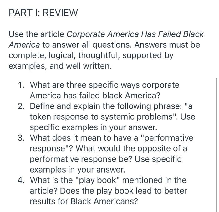 please answer questions 2 and 3 PART I: REVIEW