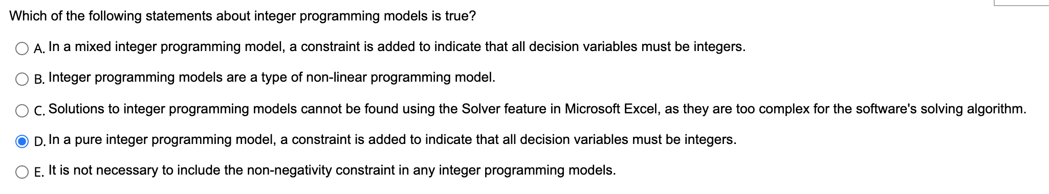 Which of the following statements about integer