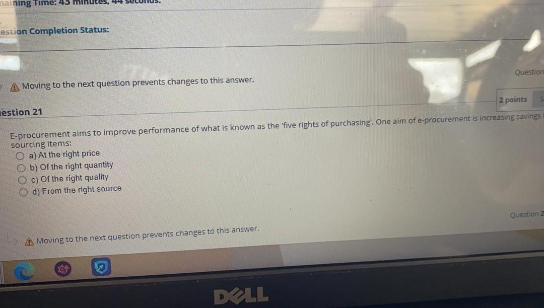 naining Time: 45 estion Completion Status: