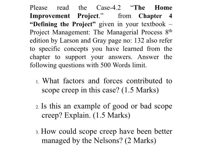 Please read the Case-4.2 "The Home Improvement