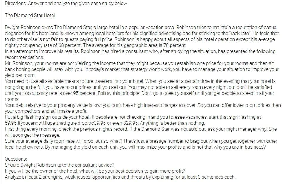 Directions. Answer and analyze the given case