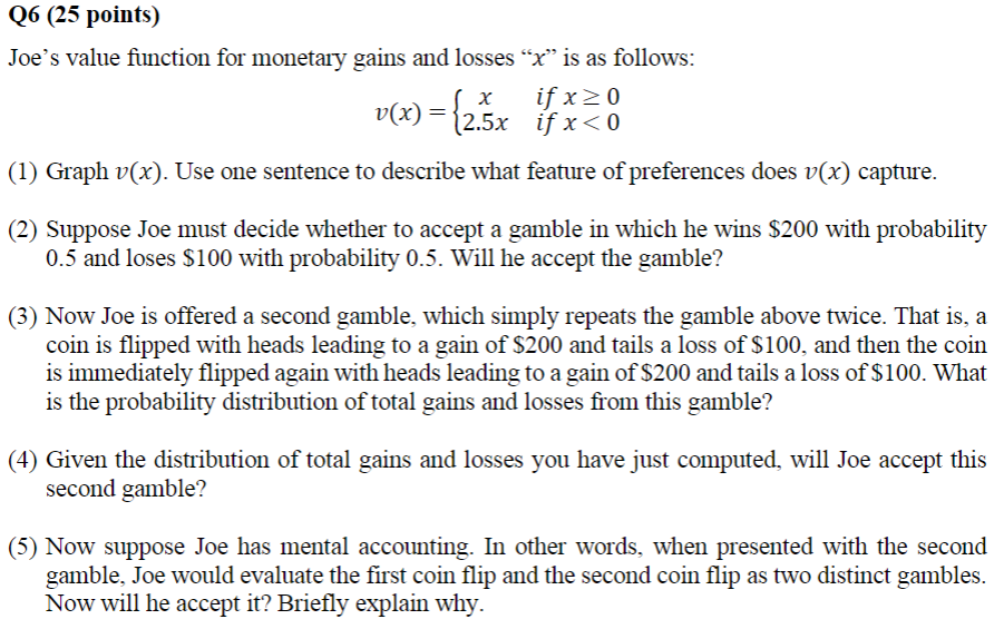 Q6 (25 points) Joe's value function for monetary
