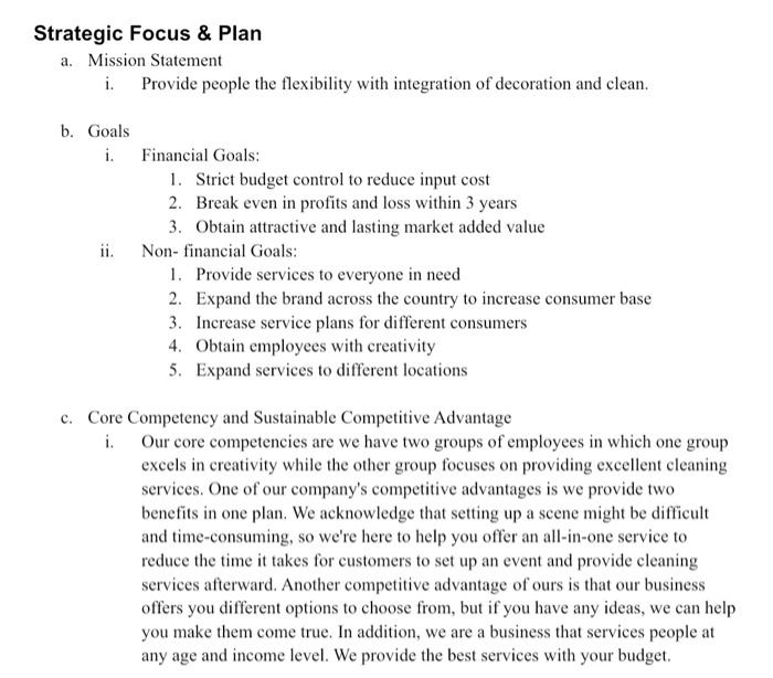 Create a executive summary and company