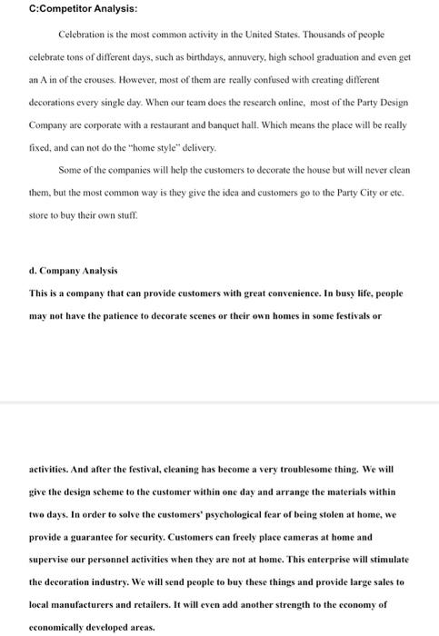 Create a executive summary and company