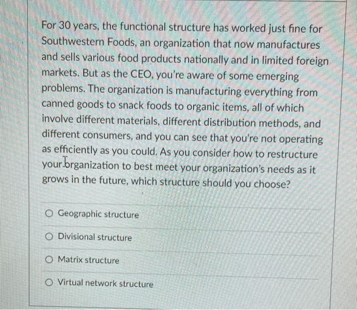 For 30 years, the functional structure has worked
