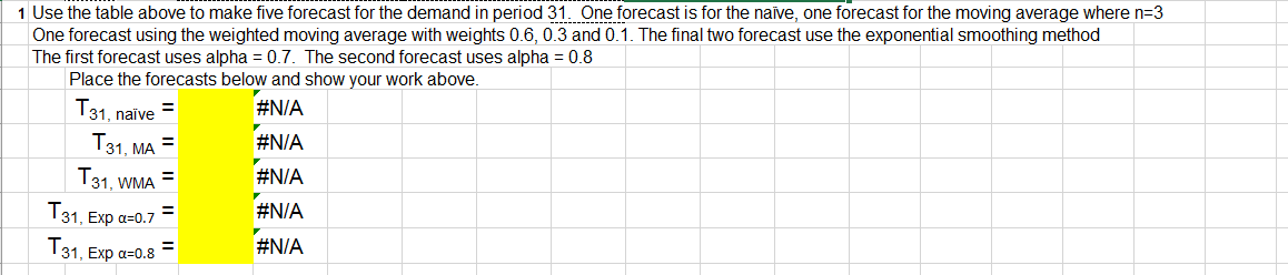 Please answer the following questions in Excel