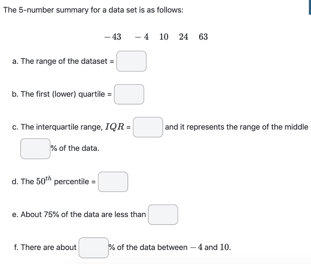 The 5-number summary for a data set is as
