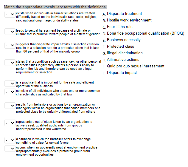 Match the appropriate vocabulary term with the