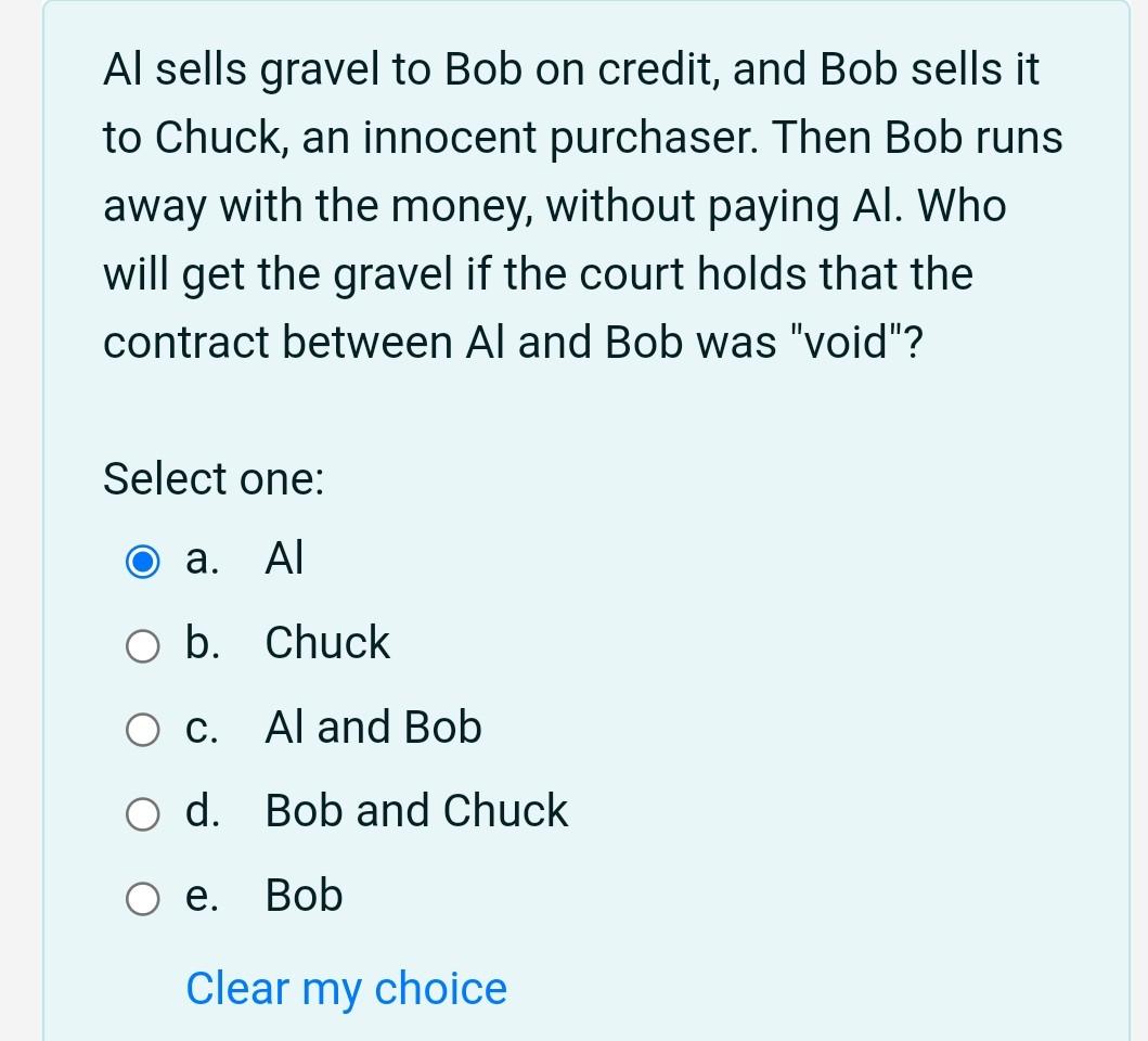 Al sells gravel to Bob on credit, and Bob sells