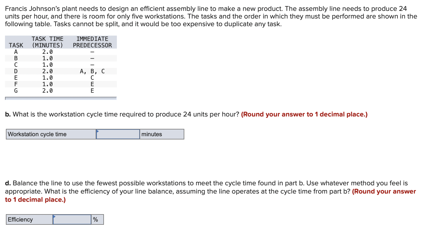 Francis Johnson's plant needs to design an